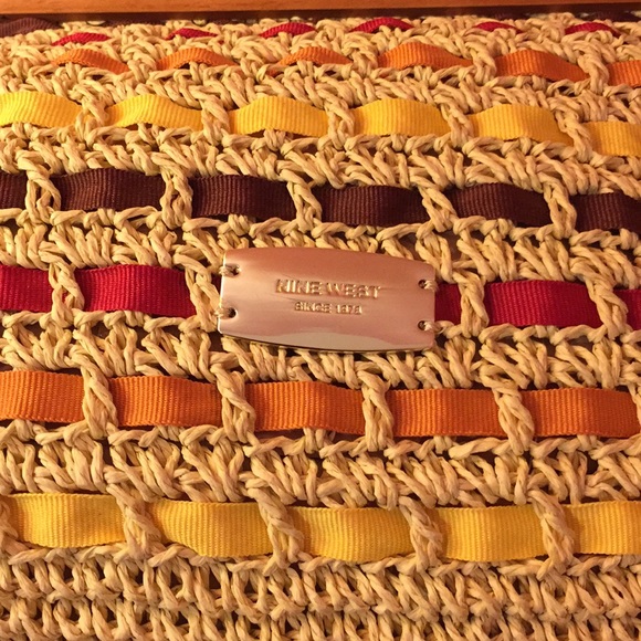 Nine West multi color wheat straw clutch bag - Picture 2 of 6